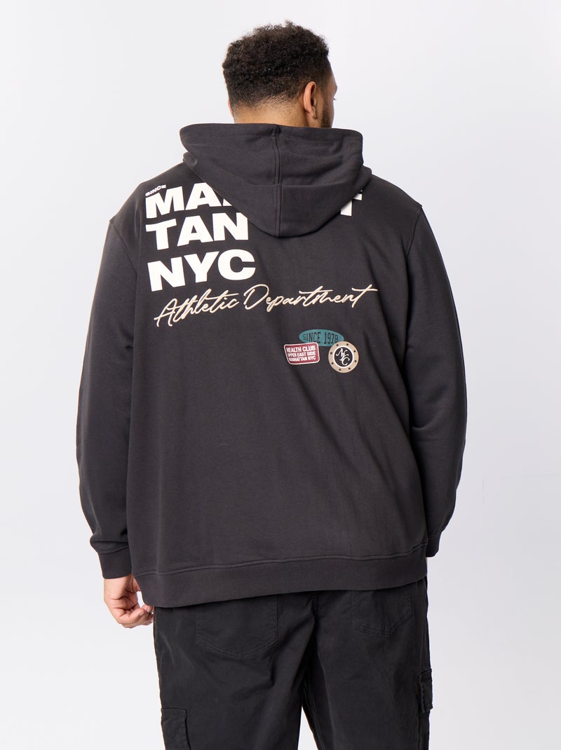 Sweat com fecho e capuz com inscrições bordadas Preto - Kiabi