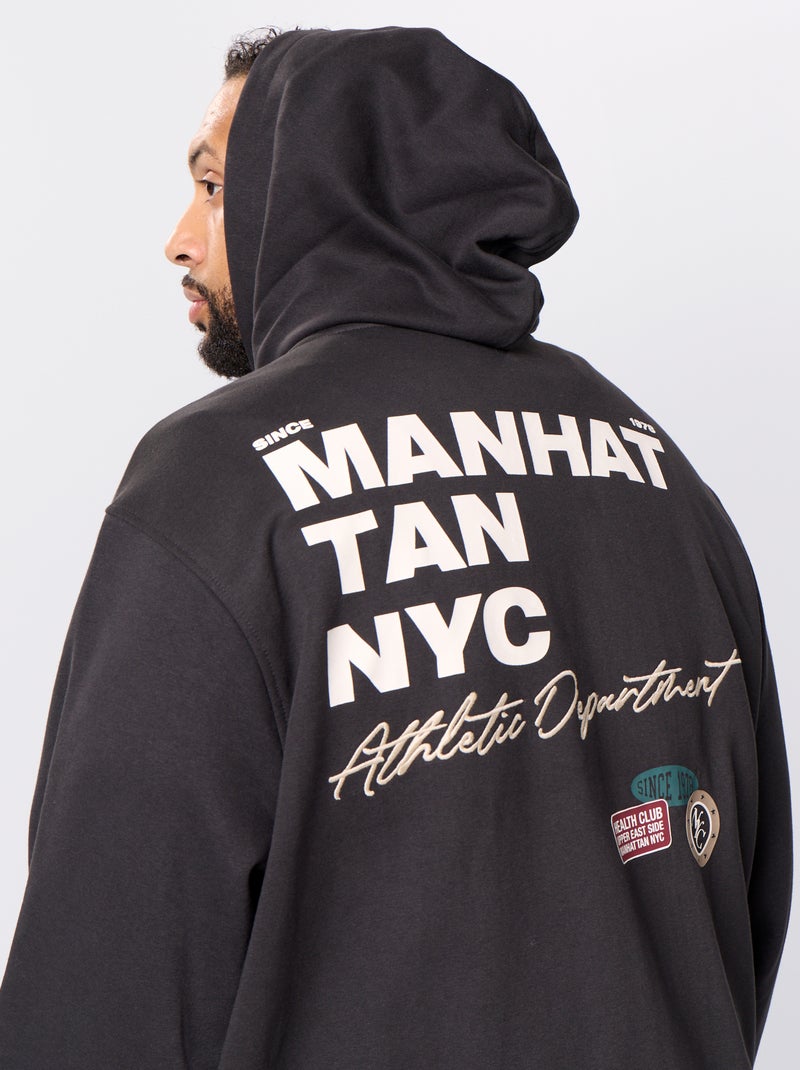 Sweat com fecho e capuz com inscrições bordadas Preto - Kiabi
