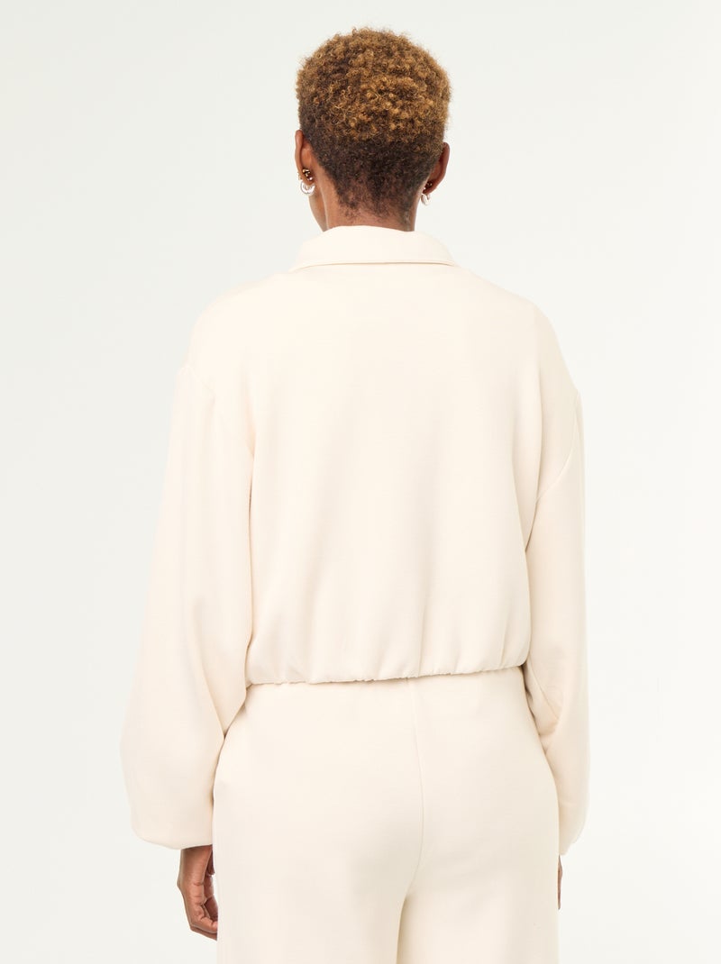 Sweat com fecho e gola de camisa Bege - Kiabi