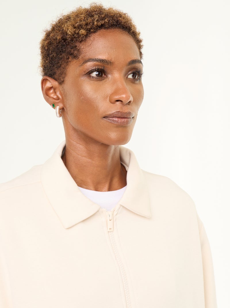 Sweat com fecho e gola de camisa Bege - Kiabi