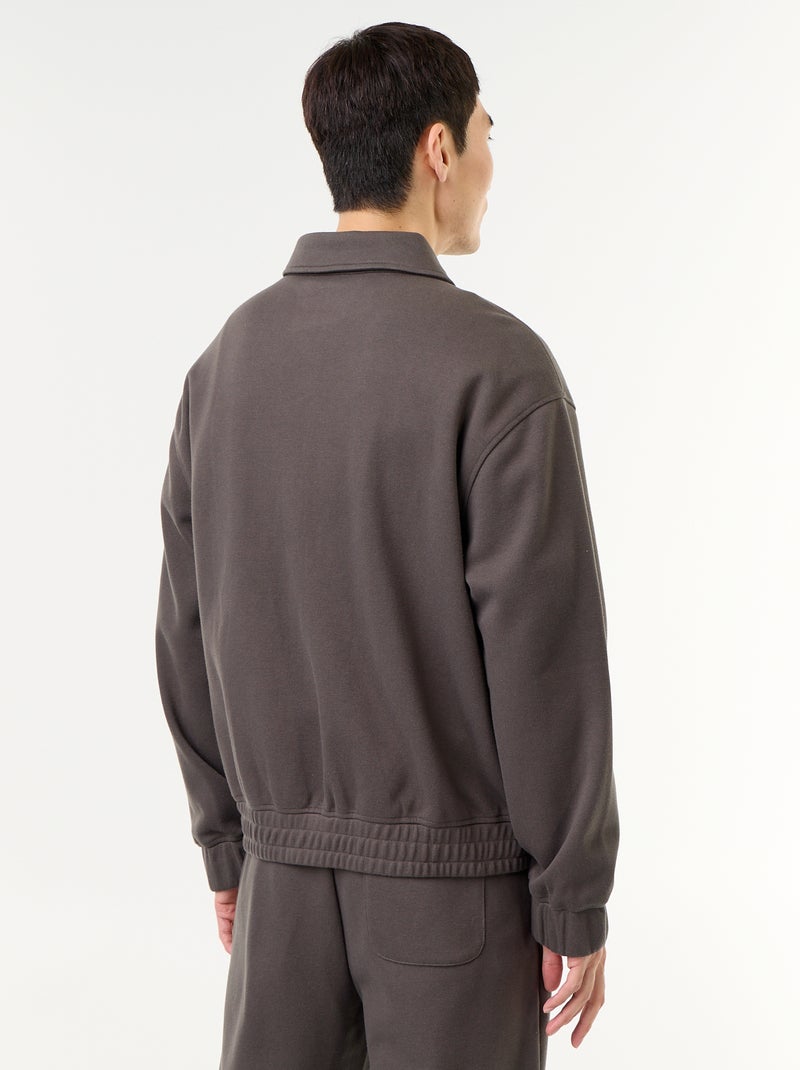 Sweat com fecho e gola de camisa Caqui - Kiabi