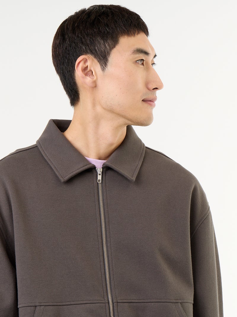 Sweat com fecho e gola de camisa Caqui - Kiabi