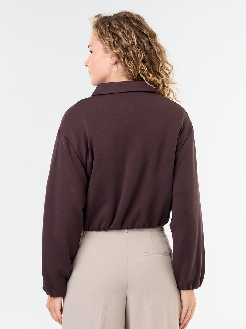 Sweat com fecho e gola de camisa Castanho - Kiabi