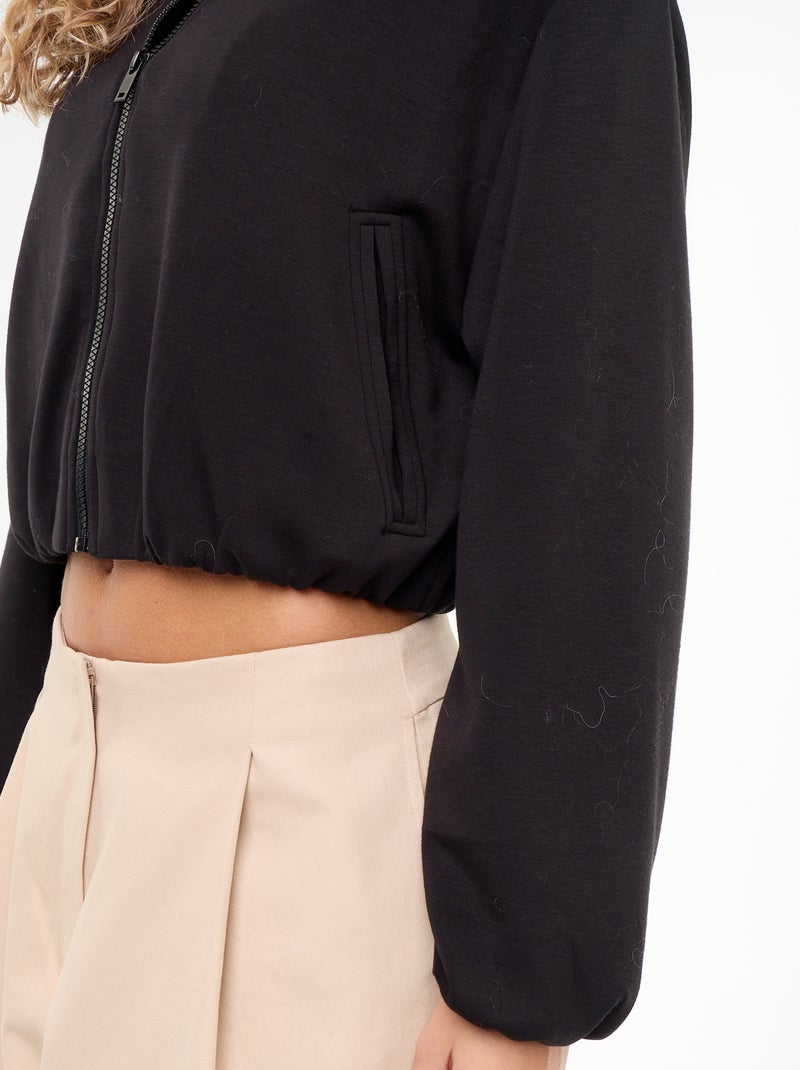 Sweat com fecho e gola de camisa Preto - Kiabi