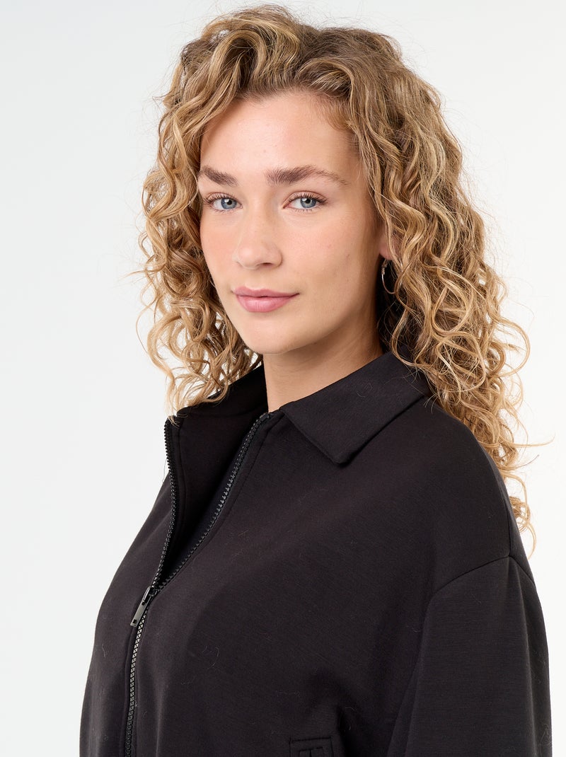 Sweat com fecho e gola de camisa Preto - Kiabi