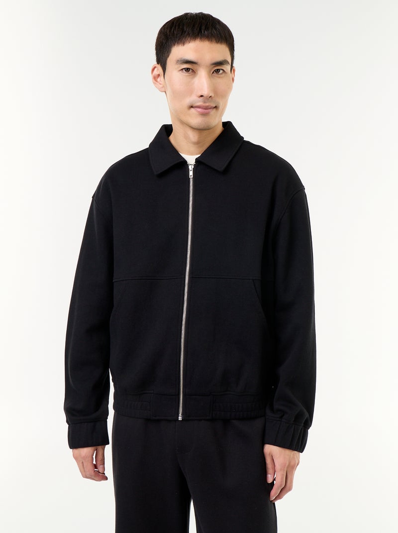 Sweat com fecho e gola de camisa Preto - Kiabi