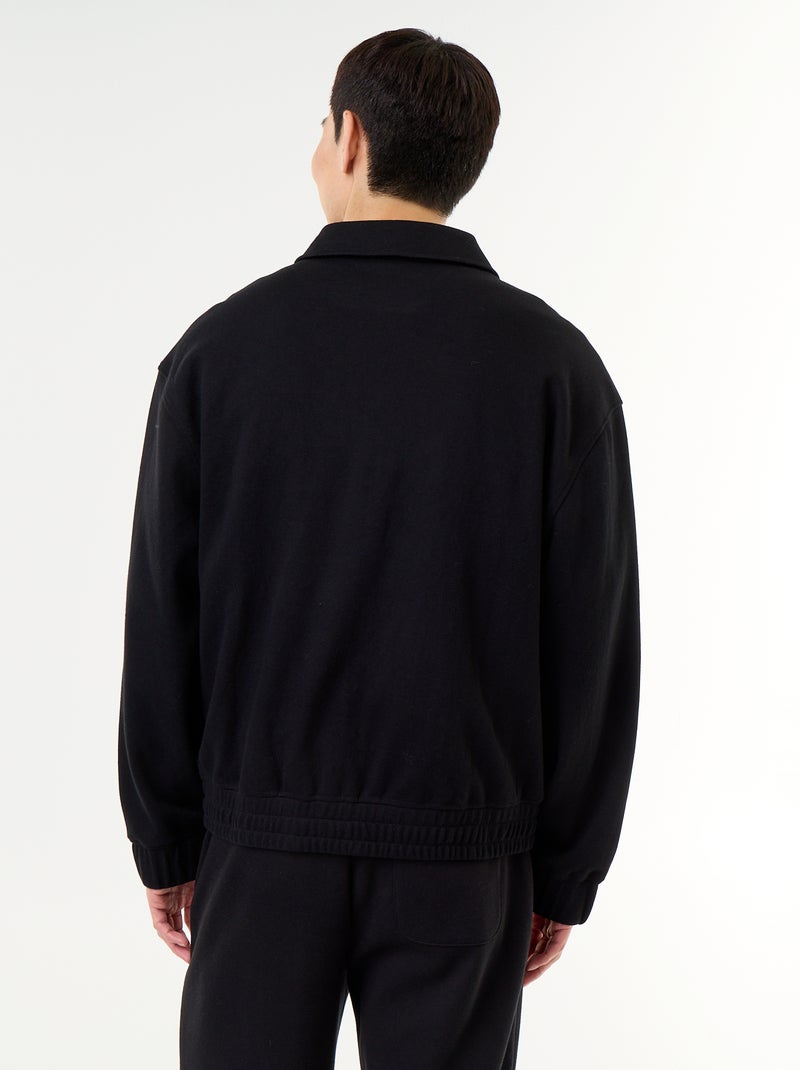 Sweat com fecho e gola de camisa Preto - Kiabi