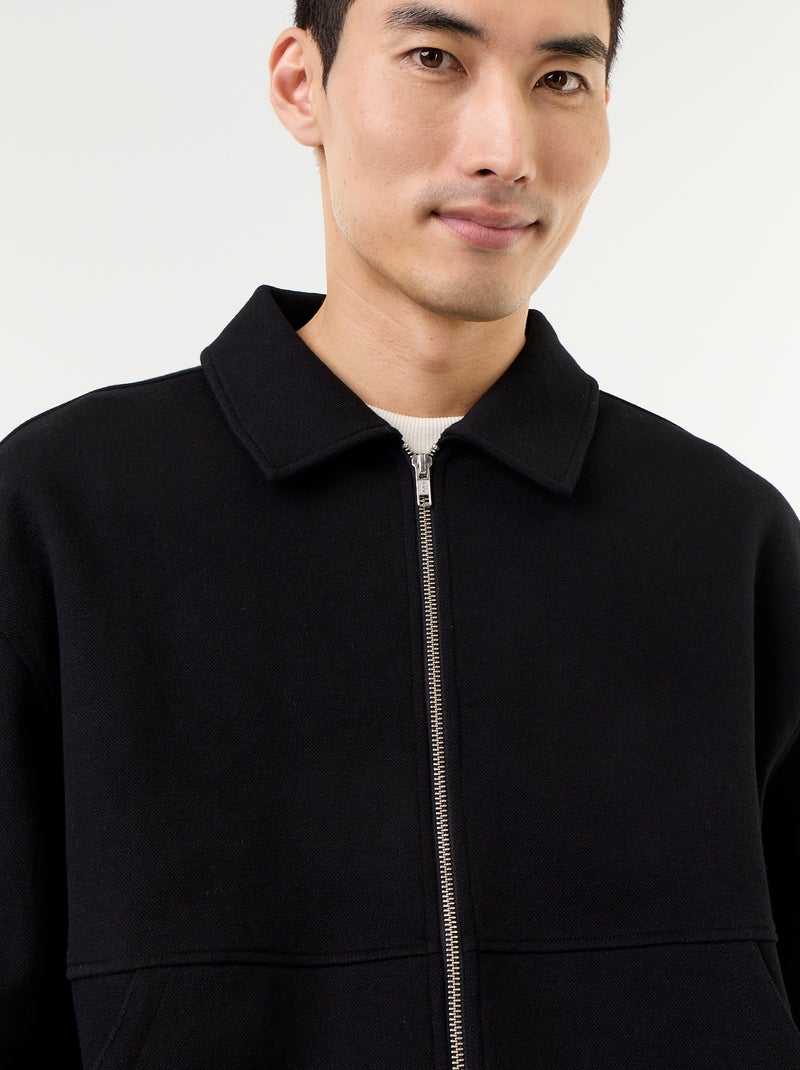 Sweat com fecho e gola de camisa Preto - Kiabi