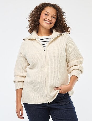 Sweat com fecho éclair e capuz em malha tricot