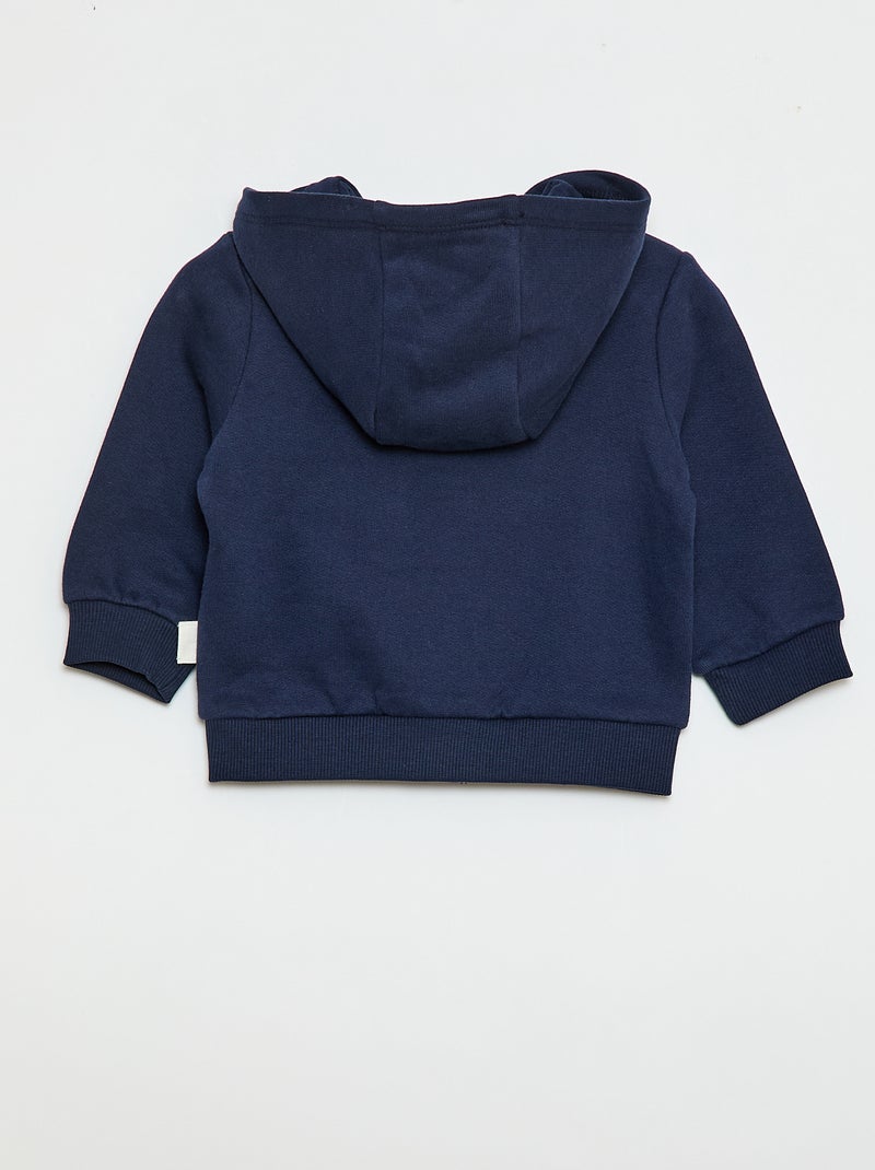 Sweat com fecho éclair e capuz em moletom cardado Azul escuro - Kiabi