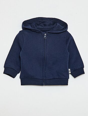 Sweat com fecho éclair e capuz em moletom cardado