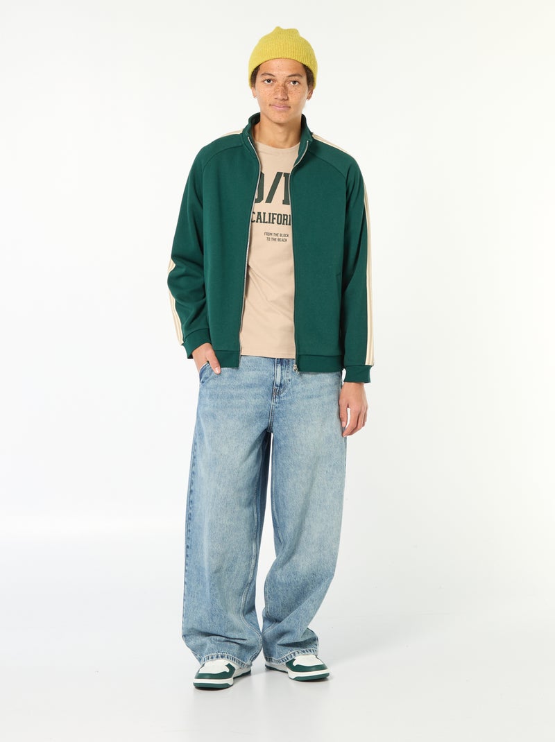 Sweat com fecho éclair e faixa lateral Verde - Kiabi