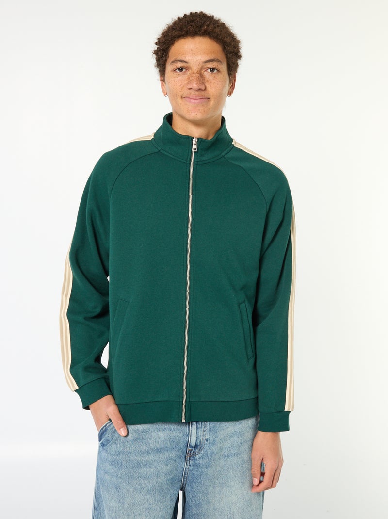 Sweat com fecho éclair e faixa lateral Verde - Kiabi