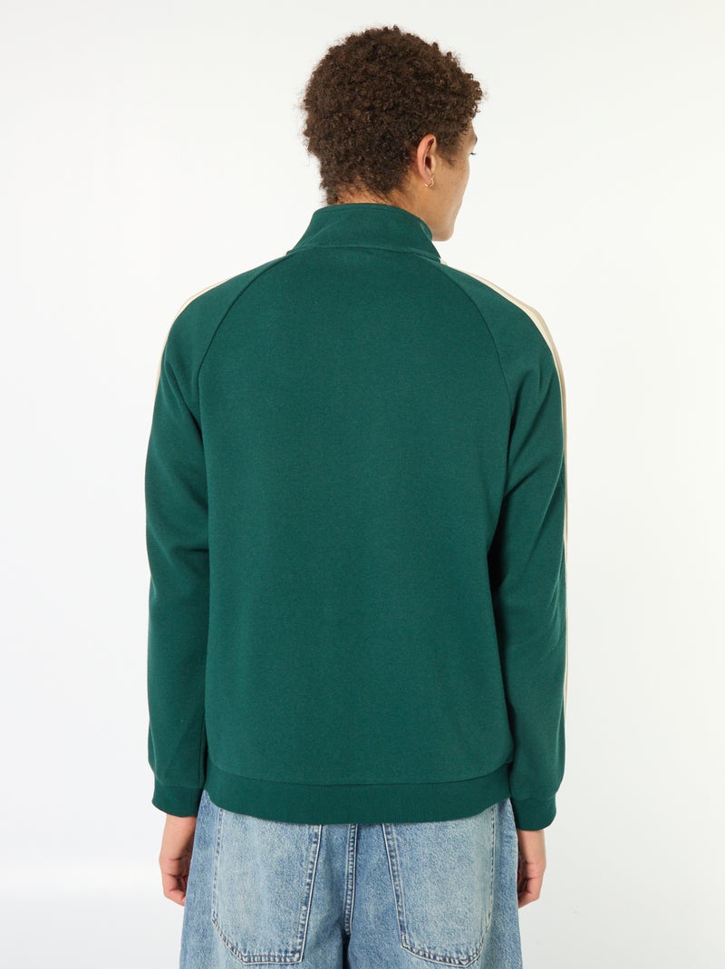 Sweat com fecho éclair e faixa lateral Verde - Kiabi