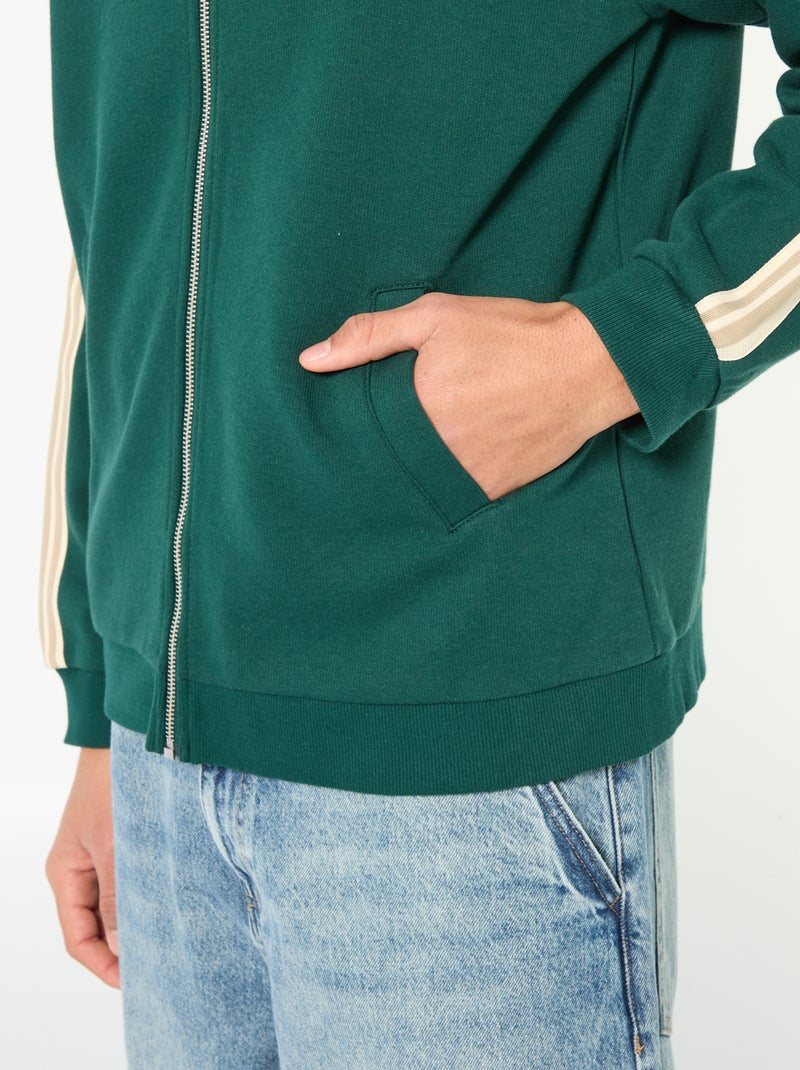Sweat com fecho éclair e faixa lateral Verde - Kiabi