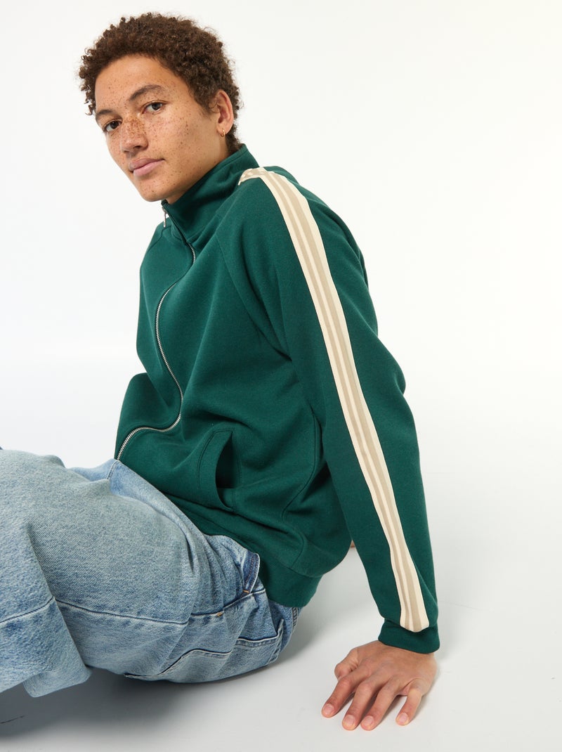 Sweat com fecho éclair e faixa lateral Verde - Kiabi