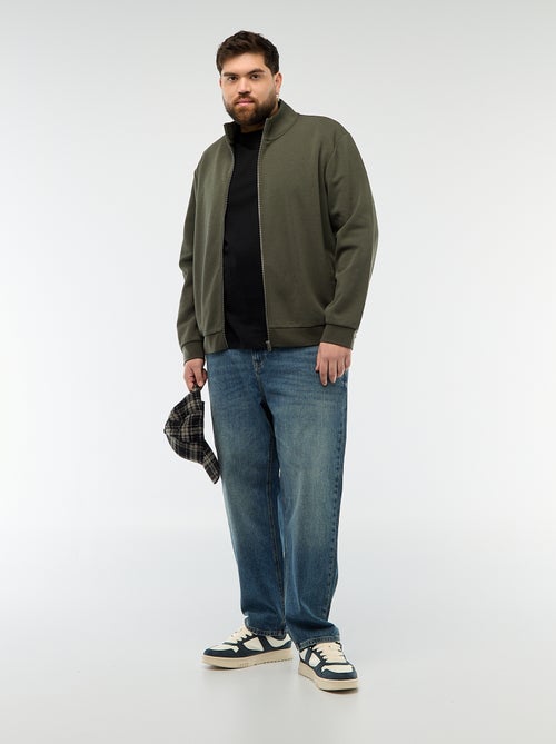 Sweat com fecho éclair, gola alta lisa em algodão - Kiabi