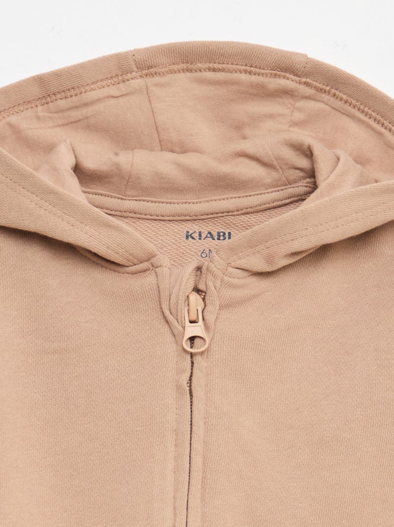 Sweat com fecho em felpo Bege - Kiabi
