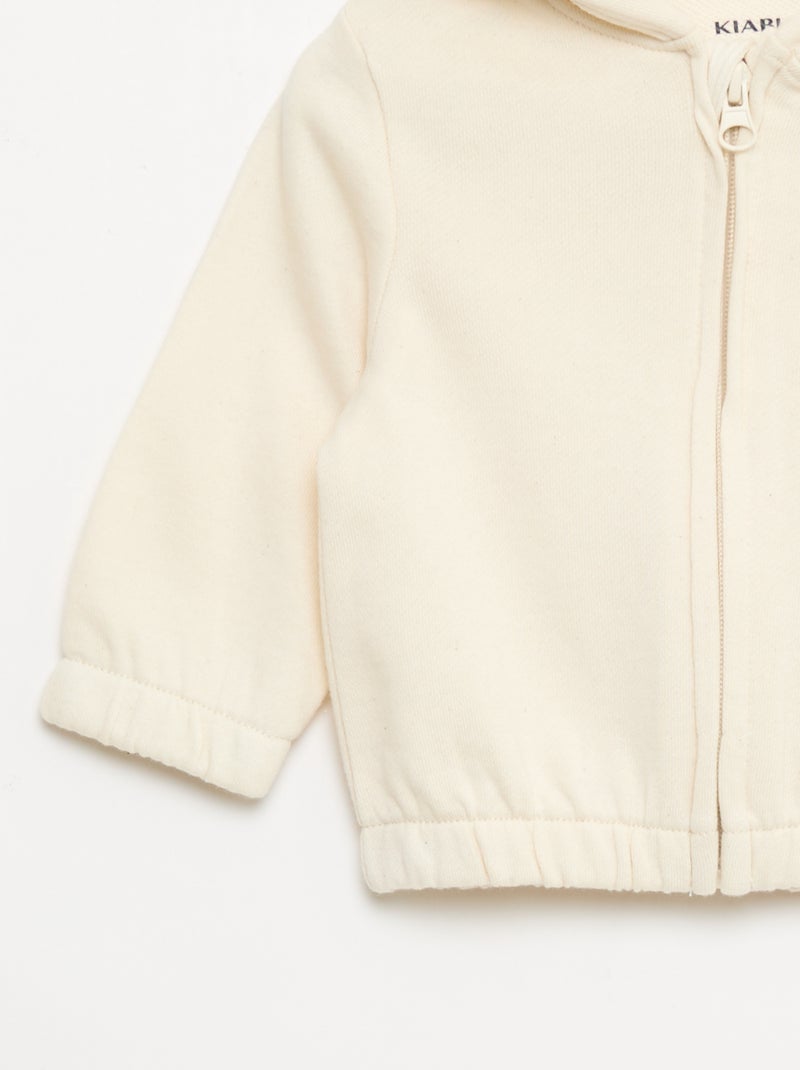 Sweat com fecho em felpo Branco - Kiabi
