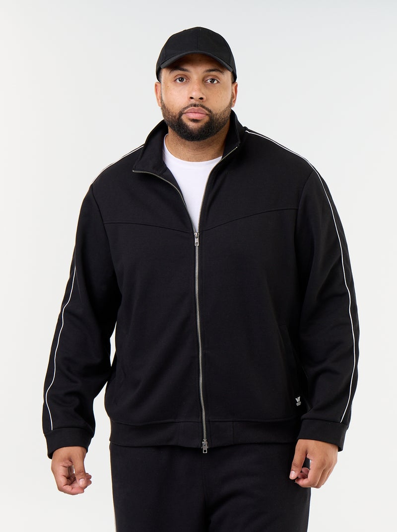 Sweat com fecho em moletão leve Preto - Kiabi