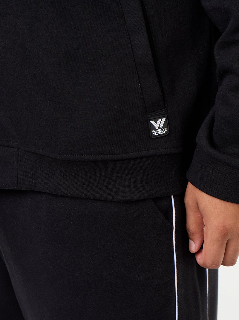 Sweat com fecho em moletão leve Preto - Kiabi