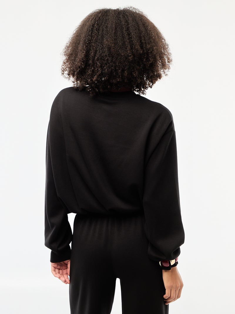 Sweat crop top efeito balão Preto - Kiabi