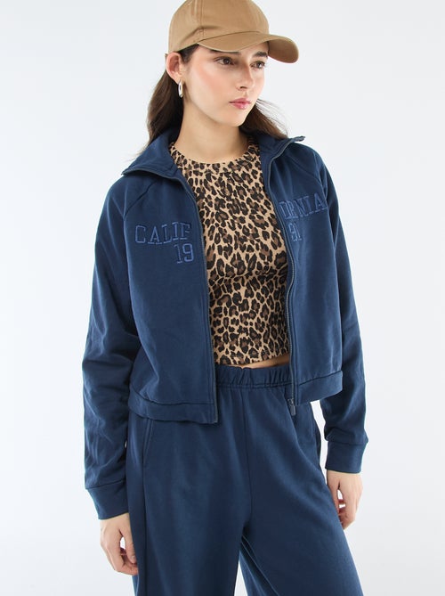 Sweat Curto com Zíper e Mensagem Bordada - Kiabi