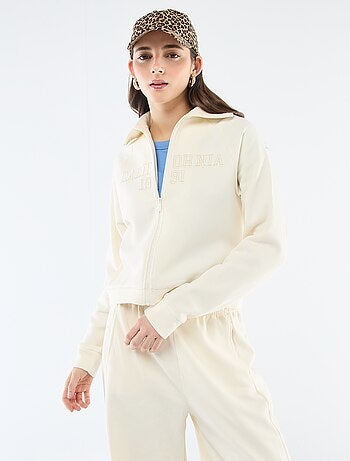 Sweat Curto com Zíper e Mensagem Bordada