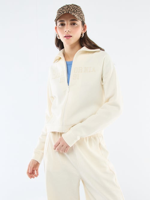 Sweat Curto com Zíper e Mensagem Bordada - Kiabi