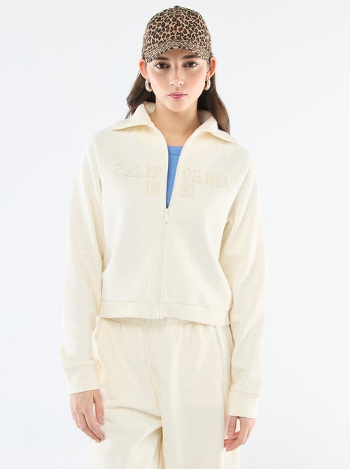 Sweat Curto com Zíper e Mensagem Bordada - Kiabi