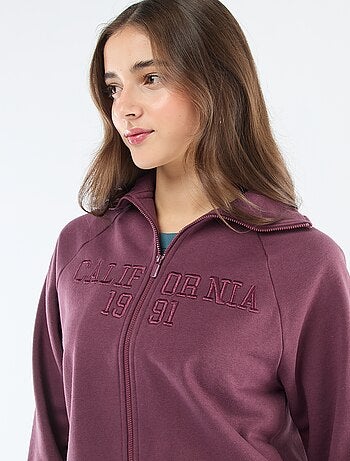 Sweat Curto com Zíper e Mensagem Bordada