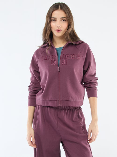 Sweat Curto com Zíper e Mensagem Bordada - Kiabi