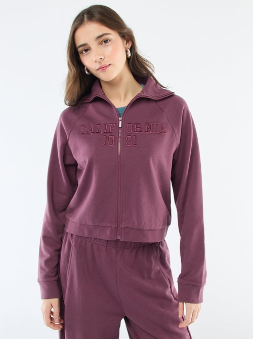 Sweat Curto com Zíper e Mensagem Bordada - Kiabi