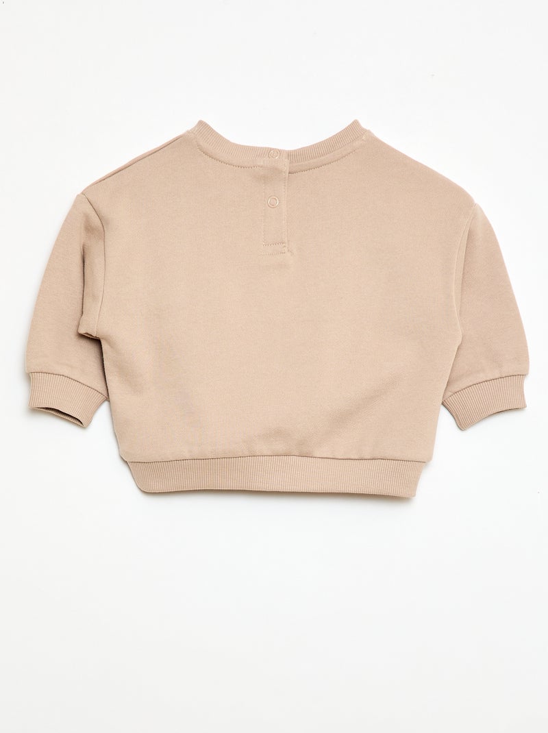Sweat de gola redonda com bolso animado Bege - Kiabi