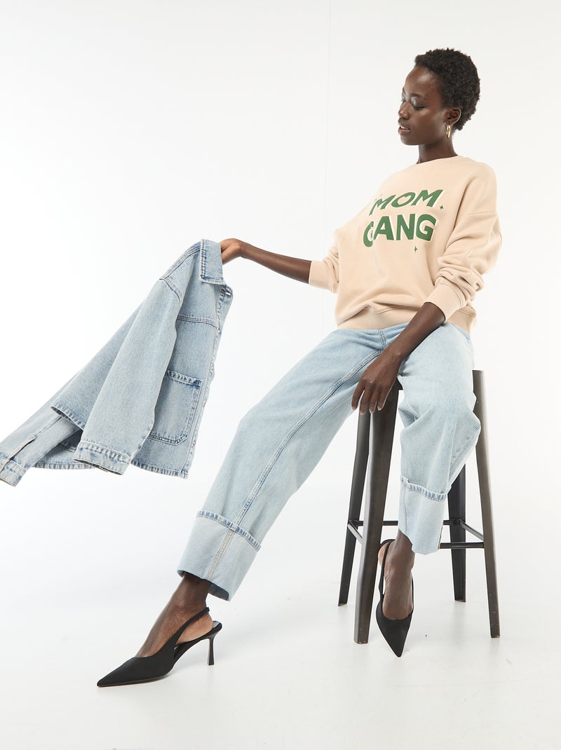 Sweat de gola redonda com detalhes Bege - Kiabi