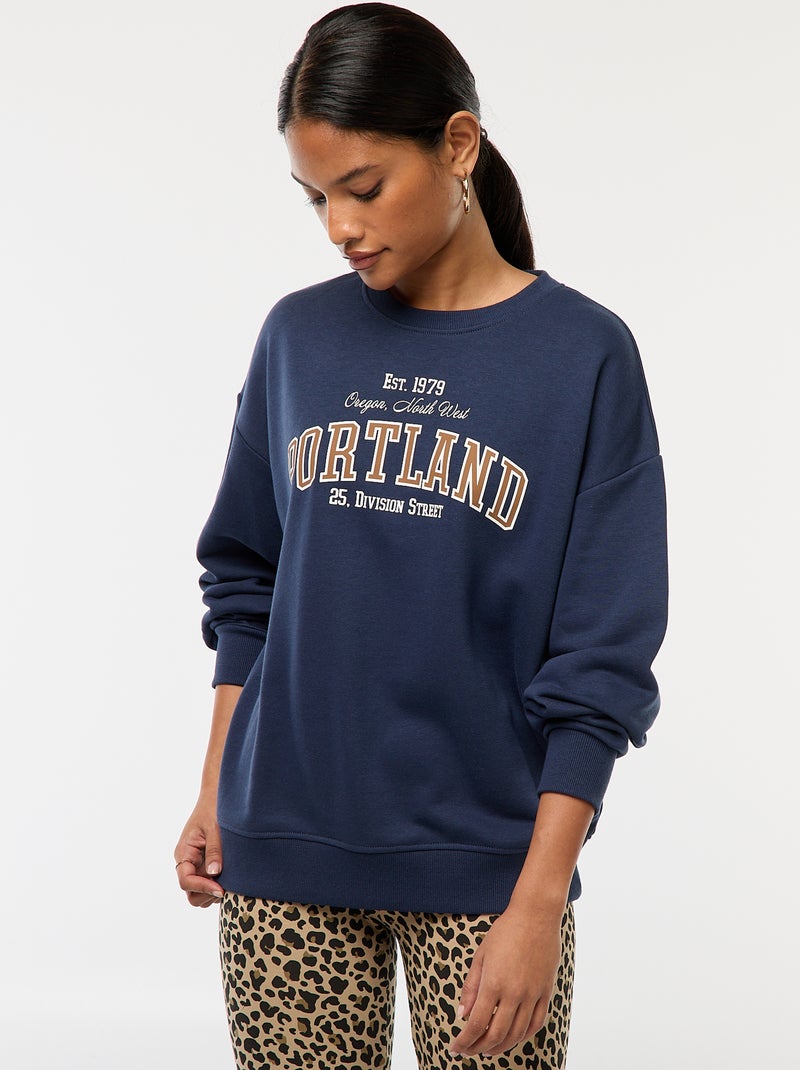 Sweat de gola redonda com estampado Azul - Kiabi