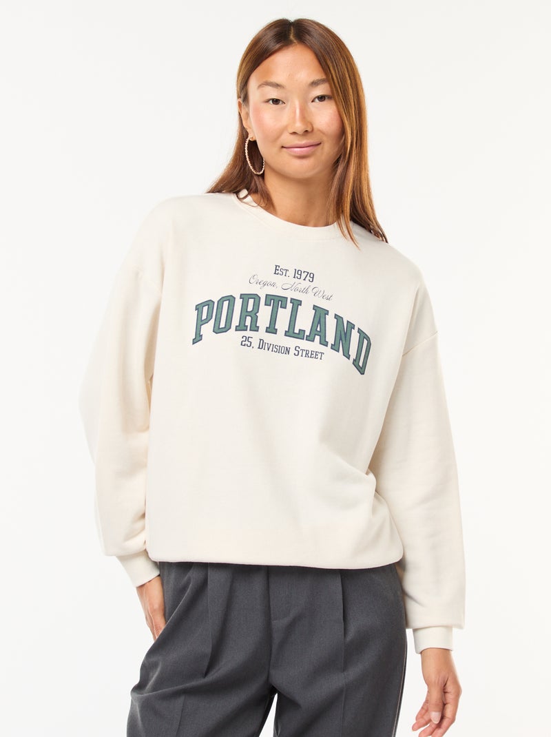 Sweat de gola redonda com estampado Branco - Kiabi