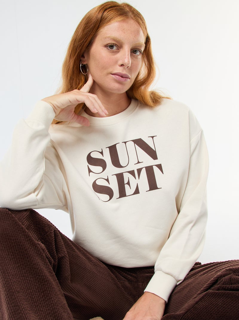 Sweat de gola redonda com estampado Branco - Kiabi