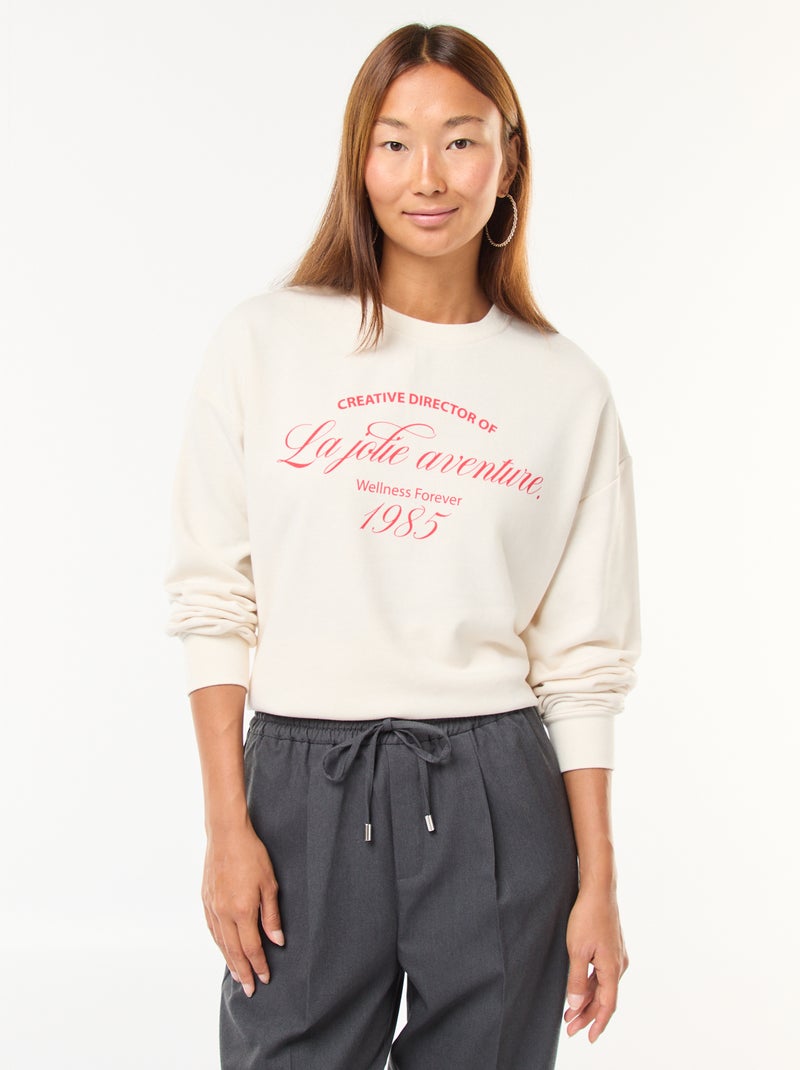 Sweat de gola redonda com estampado Branco - Kiabi