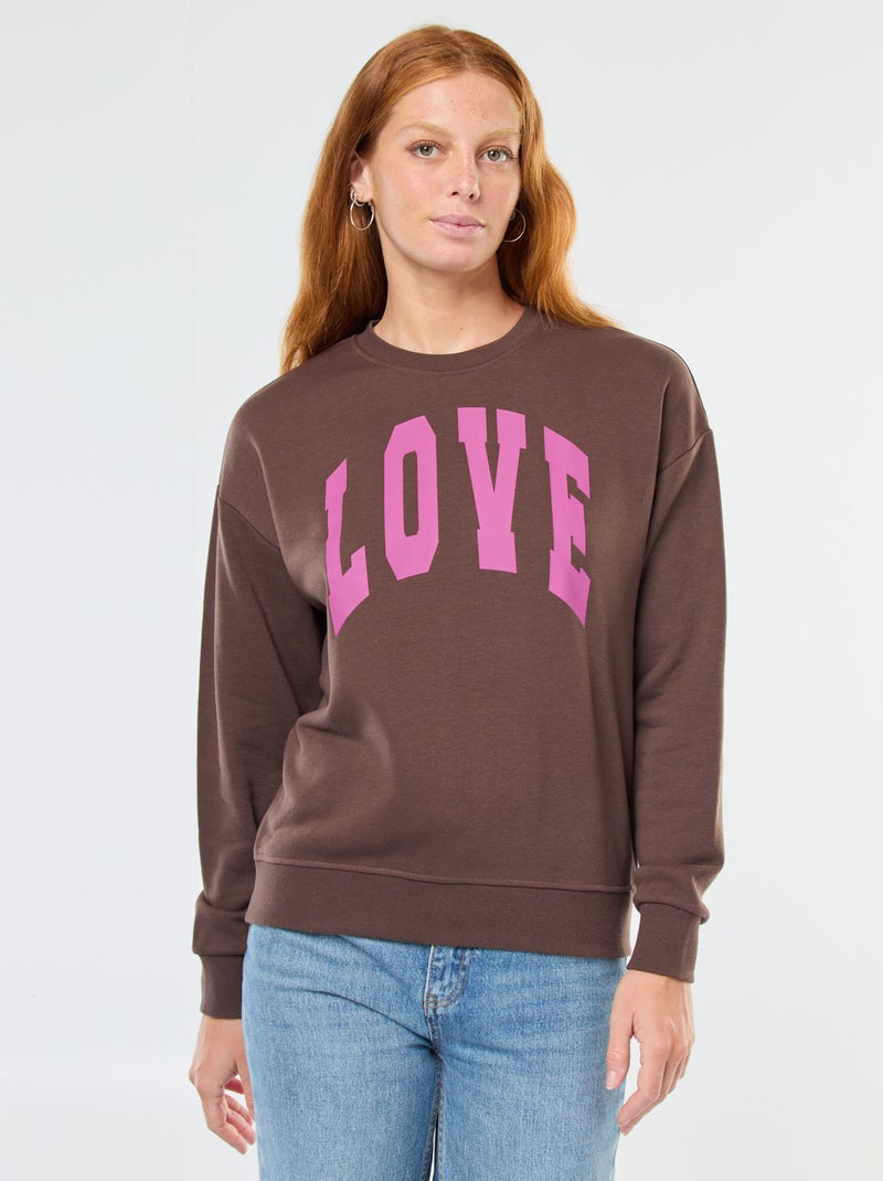 Sweat de gola redonda com estampado Castanho - Kiabi