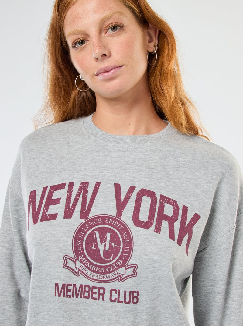 Sweat de gola redonda com estampado Cinza - Kiabi