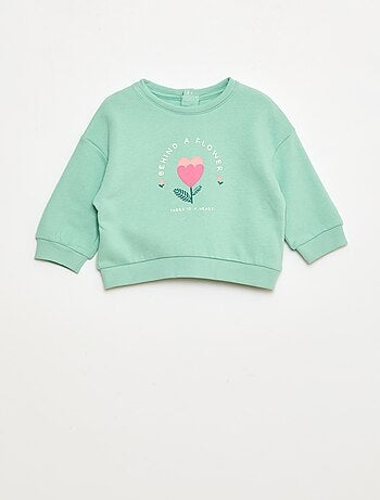 Sweat de gola redonda com estampado em moletom cardado