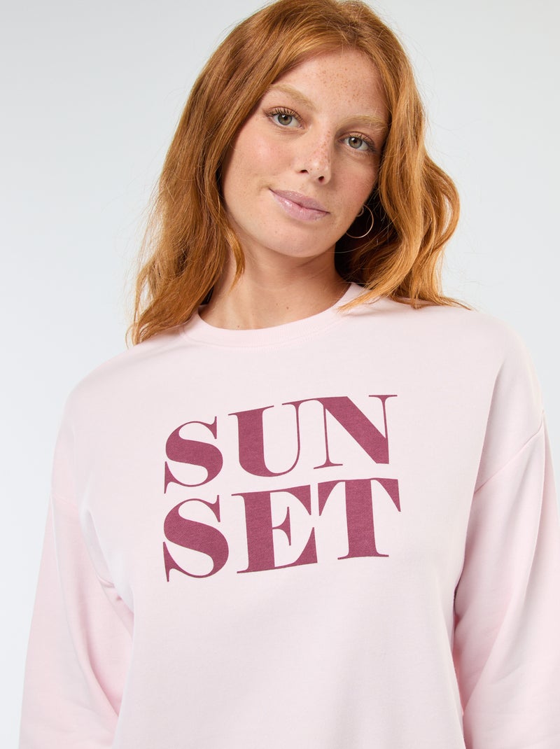 Sweat de gola redonda com estampado Rosa - Kiabi