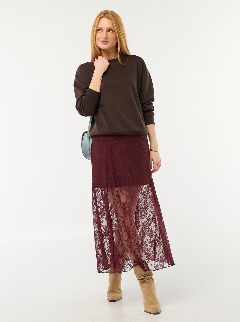 Sweat de gola redonda em french terry liso Castanho - Kiabi