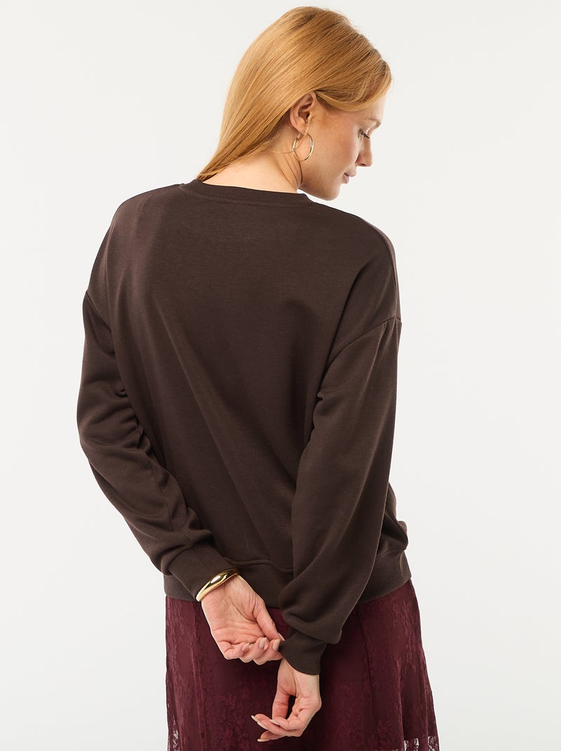 Sweat de gola redonda em french terry liso Castanho - Kiabi