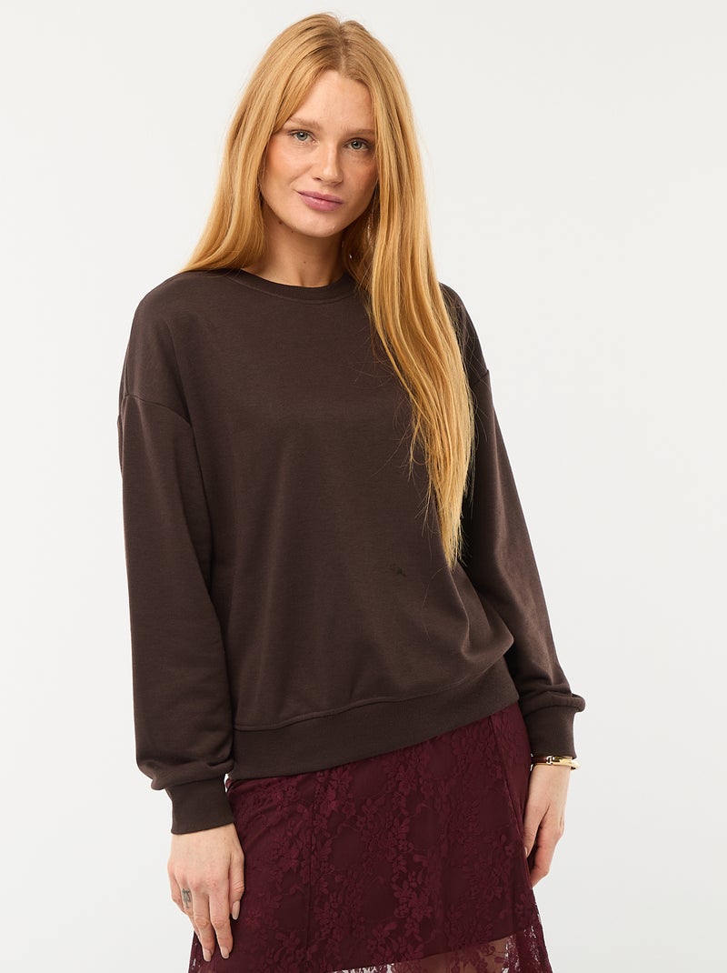 Sweat de gola redonda em french terry liso Castanho - Kiabi