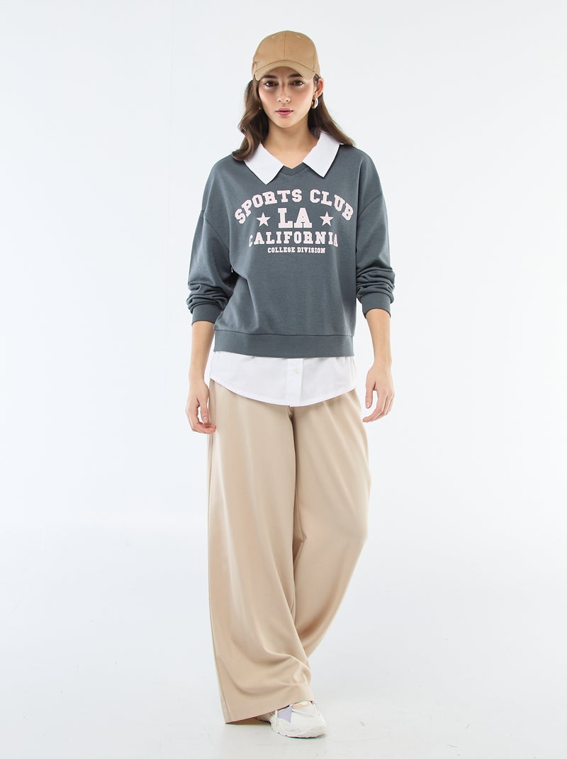 Sweat de gola redonda estilo 'campus' Cinza - Kiabi