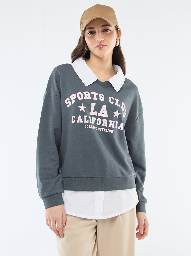 Sweat de gola redonda estilo 'campus' Cinza - Kiabi