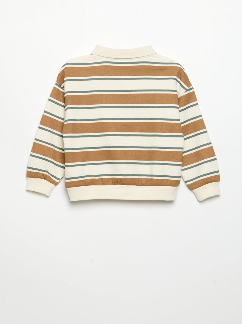 Sweat de manga comprida com gola polo Branco - Kiabi
