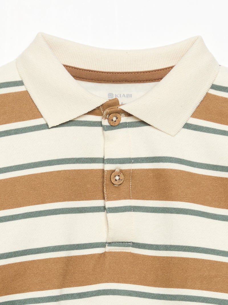 Sweat de manga comprida com gola polo Branco - Kiabi